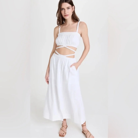 NWOT Jonathan Simkhai STANDARD Clay Washed Linen Ruched Crop Top White - Picture 15 of 15
